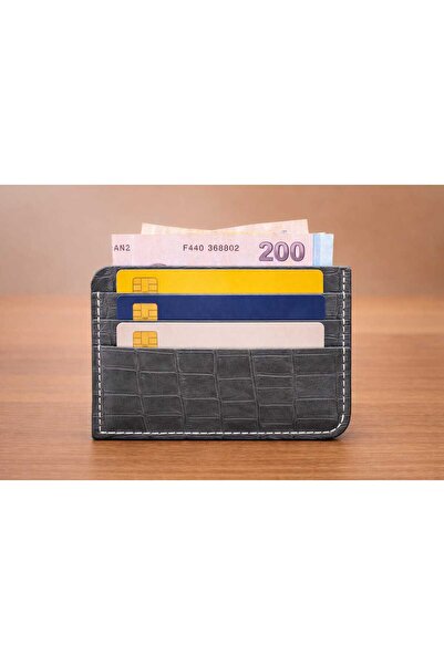 deribo Genuine Leather Crocodile Card Holder - Handmade