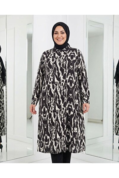 wishne Plus Size Patterned Long Shirt Tunic - Comfortable Cut Plus Size Casual