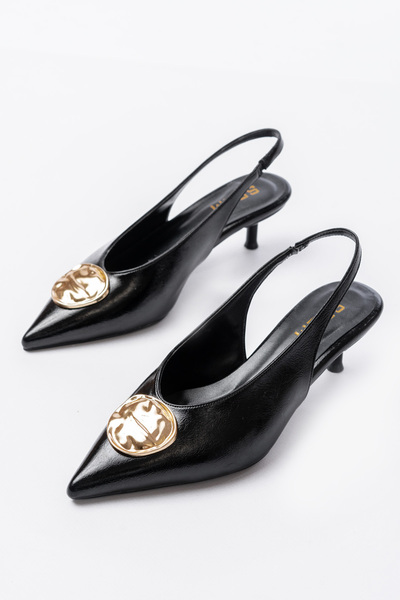 SEEM Μαύρες γόβες Jennie Kitten με χρυσά αξεσουάρ