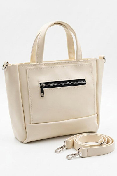 TOFİSA Women's Cream Zippered Mini Faux Leather Bag - 28315-Cream