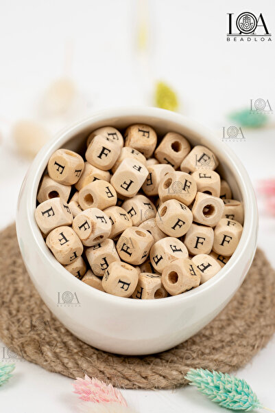 LANDOFACCESSORY 10 mm Wooden Letter Beads Single - Letter F - Alphabet Beads ...