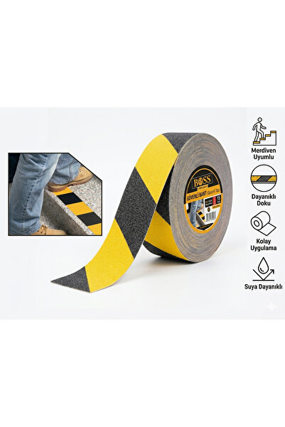 Şantiyeciniz Boss Sarı Siyah Kaydırmaz Bant 25mm x 15 Metre – Anti Slip Uyarı...