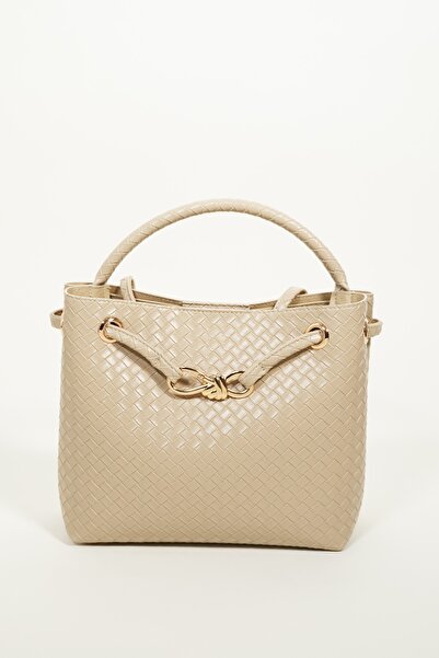 BAHELS Γυναικεία τσάντα χεριού και ώμου Venty Cream Color με χρυσή αγκράφα