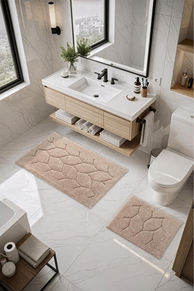 Cotto Home Set de 2 covorașe de baie din bumbac Lilly, textură moale, bej, la...