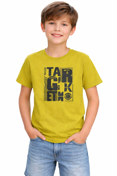 İrem Çocuk Giyim Boy's Target Text Patterned Green Color Short Sleeve T-Shirt