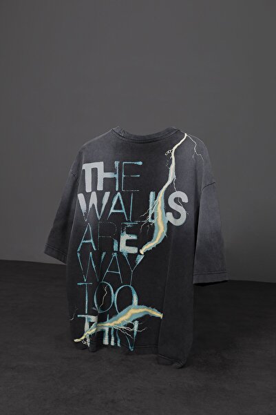 Slatra Ανδρικό μπλουζάκι Anthracite The Walls Box Fit Wash Effect