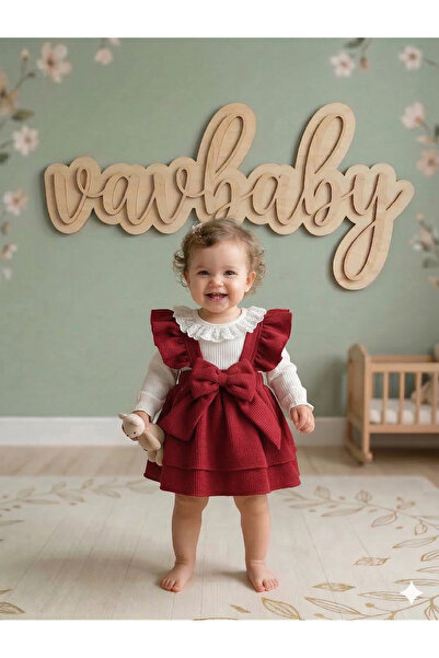 VaVbaby Baby Girl Red Big Bow Salopet Dress and Lace Collar Bodysuit Set