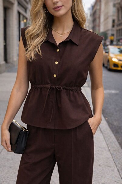 SBL COLLECTİON Σετ Λινό Παντελόνι με Λεπτομέρεια Δεσίματος