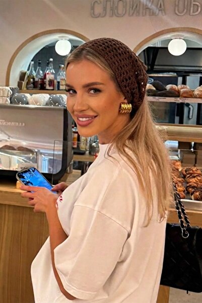 BAHELS باندانا نسائية من نسيج شبكي بلون بني غامق، باندانا محبوكة