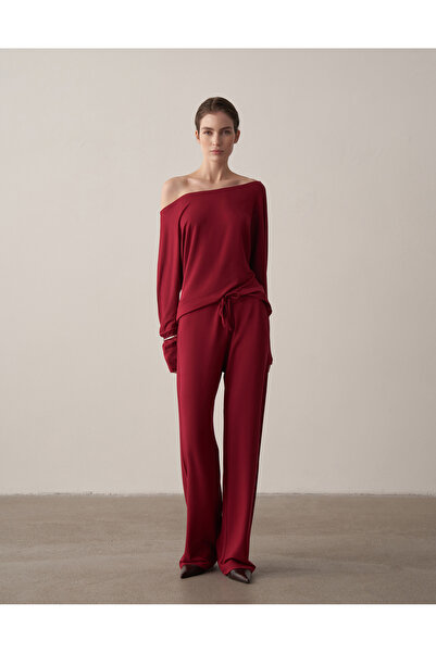 Kuğu Collection Düşük Omuz Rahat Formlu Bluz Bordo