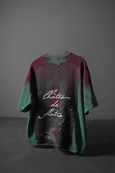 Slatra Tricou pentru bărbați, verde, Chateau Box Fit, cu efect de spălare