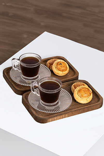 Dolkin Home 6-Piece Glass Coffee Cup Set for 2 People with Wooden Stand, Stri...