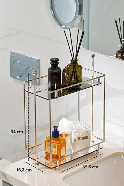 Edora Home Parlak Silver 2 Katlı Dikdörtgen Banyo Organizer Tezgah Üstü Düzen...