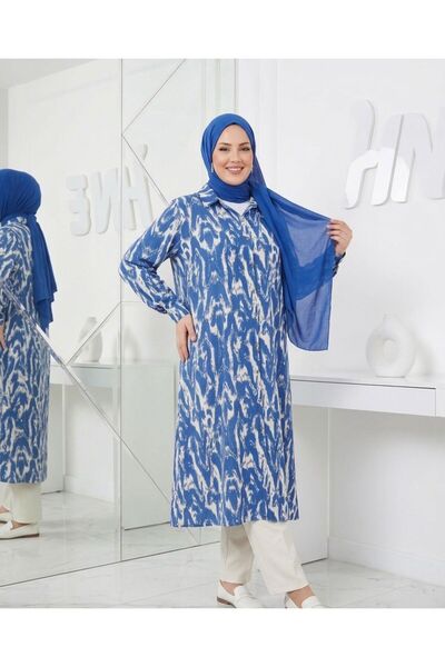 wishne Plus Size Patterned Long Shirt Tunic - Comfortable Cut Plus Size Casual