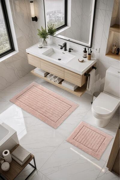 Cotto Home Set de 2 covorașe de baie din bumbac Lilly, cu textură moale, lava...