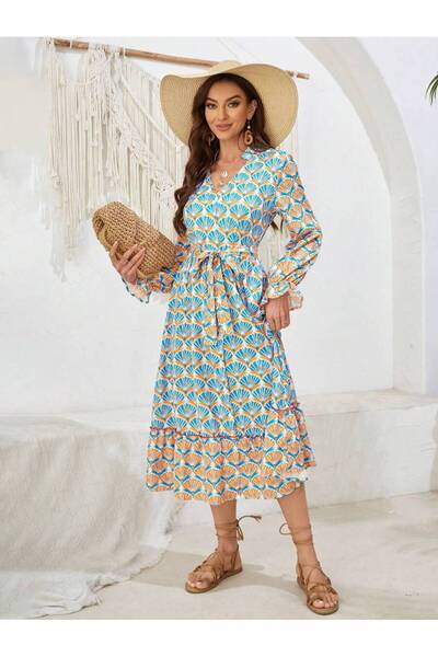 Iuliashop Rochie lungă albă Santina cu imprimeu multicolor - S