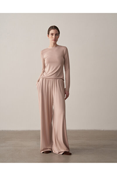 Kuğu Collection Uzun Kollu Fit Bluz Bej