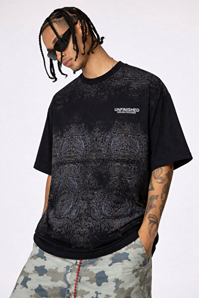 Tarz Cool Ανδρικό μπλουζάκι oversized UNFINISHED με στάμπα, streetwear