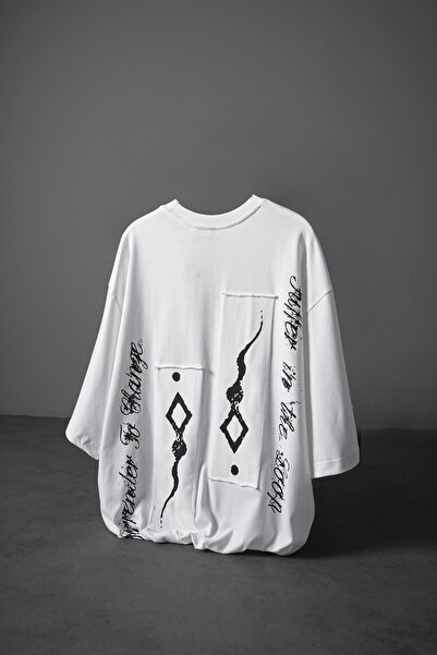 Slatra Tricou oversize alb pentru bărbați cu imprimeu Suffer Patch