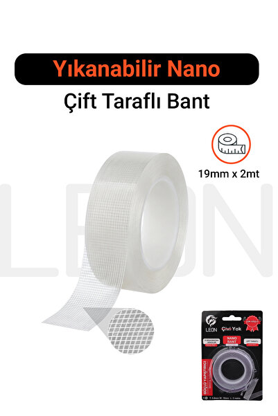 Leon Orman Ürünleri Yıkanabilir Nano Çift Taraflı Bant Güçlü Yapışkanlı Şeffa...