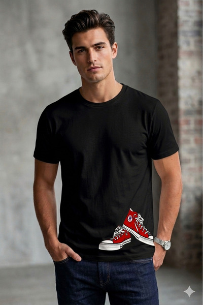 VODEXA Tricou oversize pentru bărbați, cu imprimeu DOUBLE SHOES, 100% bumbac,...