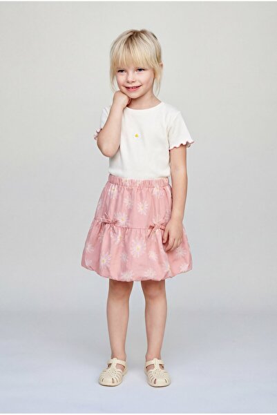 Magu Girl's Cotton Daisy Patterned T-Shirt Skirt Set