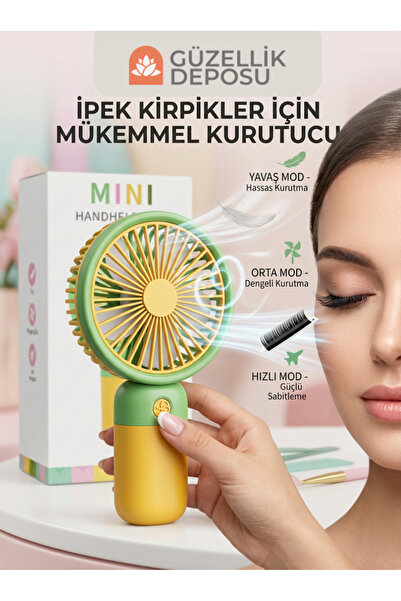 Güzellik Deposu İpek Kirpik Kurutucu Fan Mini El Fanı 3 Kademeli Yavaş, Orta,...