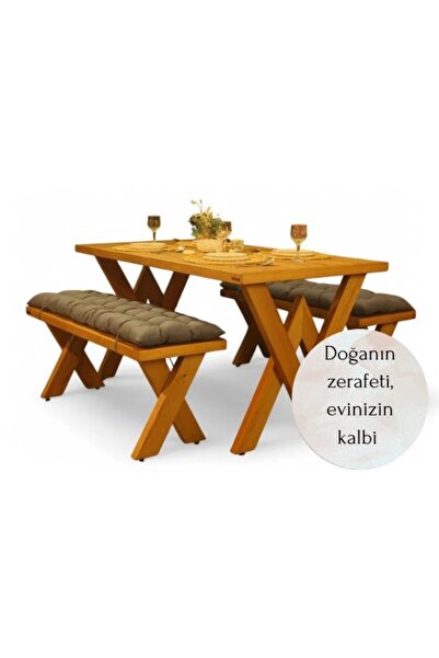 SİSUprintlab Crema 2 Banklı Ahşap Masa