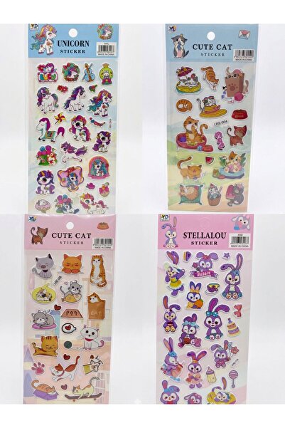 afreyz oyuncak Kız Çocuk Sticker 4’Lü Pony Kedi Tavşan Sticker Set Kaliteli S...