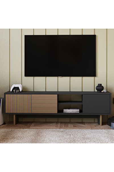 Ravello TV Stand - Modern Design with 3 Covers, Oak/Anthracite