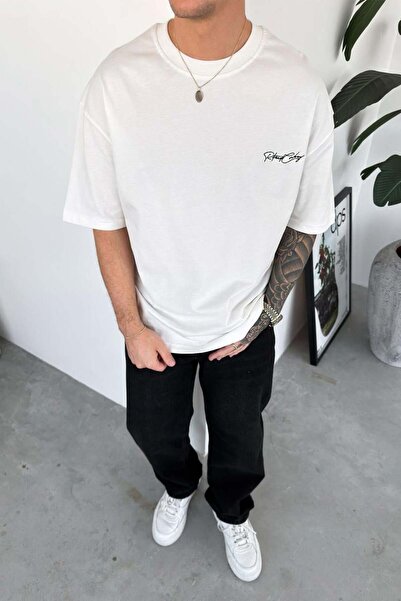HAFKAGİYİM Tricou supradimensionat cu broderie albă cu tematică cowboy
