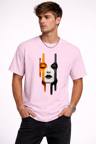 VODEXA Tricou oversize unisex cu imprimeu COLORFUL FACE, 100% bumbac, croială...