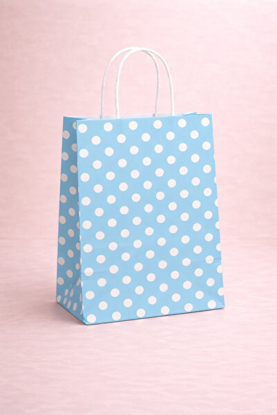 Atölye Kraft Bebe Mavisi Renk Kraft Çanta Puantiyeli 25x12x31 cm 5 Adet
