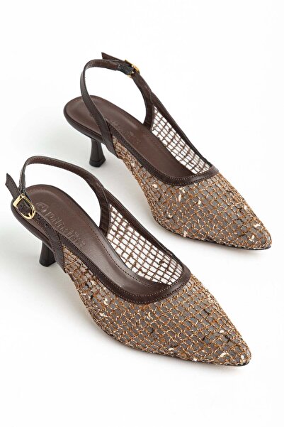 Dilimler Ayakkabı Γυναικεία παπούτσια με χαμηλό τακούνι σε καφέ χρώμα με ψάθι...