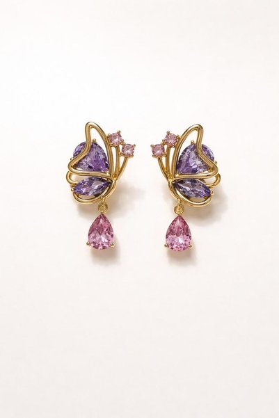 Archhazel Jewelery Purple & Pink Zircon Stone Butterfly Earrings – Golden Yellow