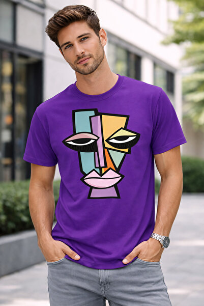 VODEXA Tricou oversize unisex cu imprimeu FACIAL PAINTED, 100% bumbac, croial...