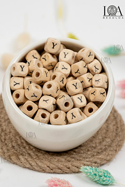BeadLoa 10 mm Wooden Letter Beads Single - Letter Y - Alphabet Beads Cube Let...