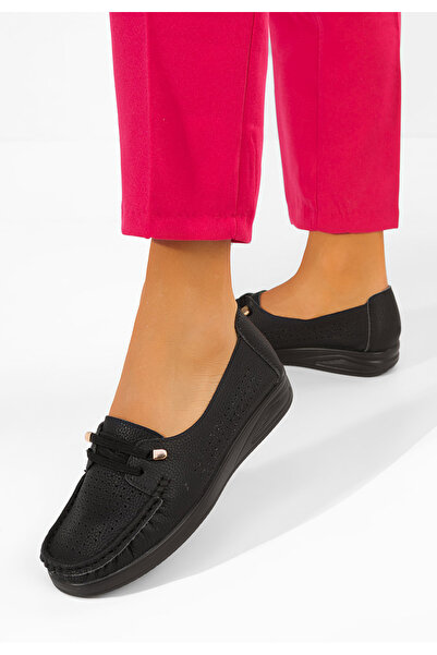 B T Shoes Дамски черни мокасини с връзки Самиера