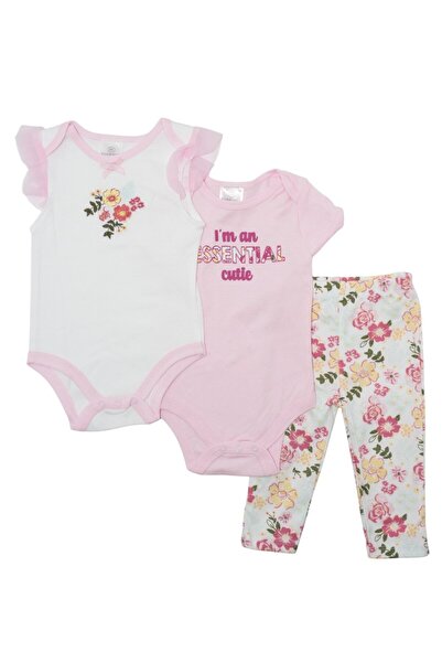 Bambimici - Pink Flower Print Short Sleeve with Pyjama 3-Piece - Multicolor -...