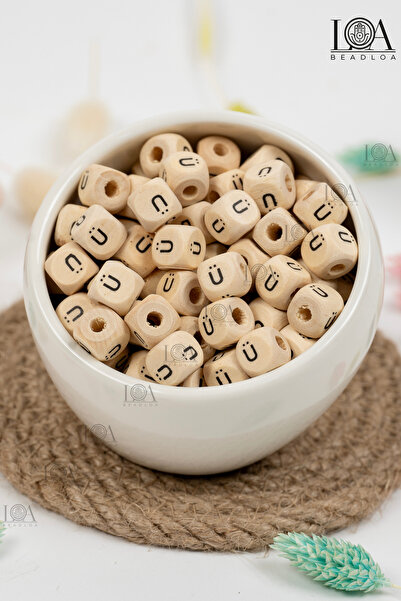 LANDOFACCESSORY 10 mm Wooden Letter Beads Single - U - Letter Alphabet Beads ...