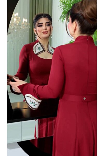 NALA FASHION فستان سهرة فاخر باللون البرغندي