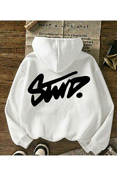 CLASSY.MODA Φούτερ Oversize - Με στάμπα μπροστά και πίσω, με κουκούλα