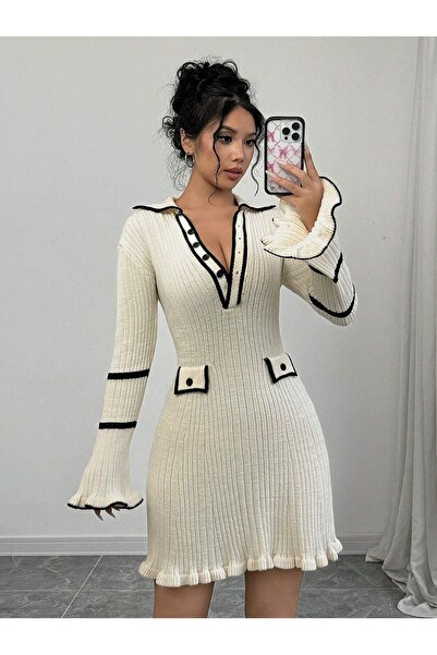Iuliashop Rochie scurtă tricotată Felicia albă - S
