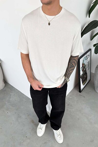 HAFKAGİYİM Εκρού Βασικό Μαλακό Πλεκτό Μπλουζάκι Λύκρα με Άνετη Γραμμή