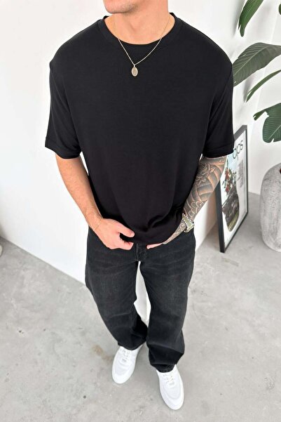 HAFKAGİYİM Μαύρο Βασικό Μαλακό Πλεκτό Μπλουζάκι Λύκρα με Άνετη Γραμμή