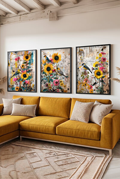 STARYUNA Μαύρο ξύλινο πλαίσιο με φιγούρες λουλουδιών και πουλιών, τριπλό σετ ...