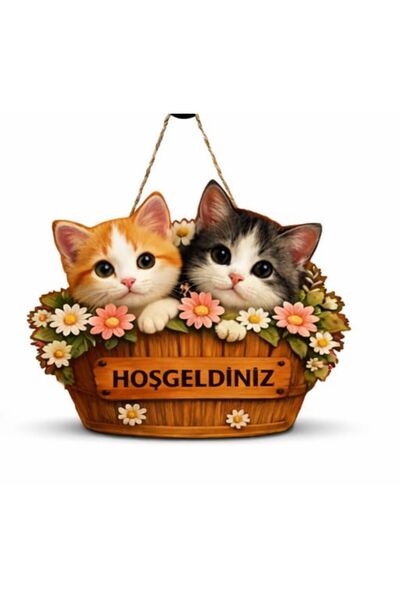 Muwody Toys Kedi Baskılı Ahşap Kapı Süsü 01