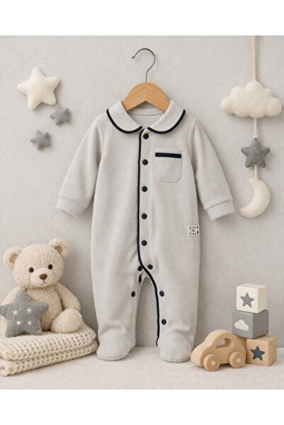 Superbaby Γκρι βαμβακερό βρεφικό ολόσωμο φορμάκι - ByMurat