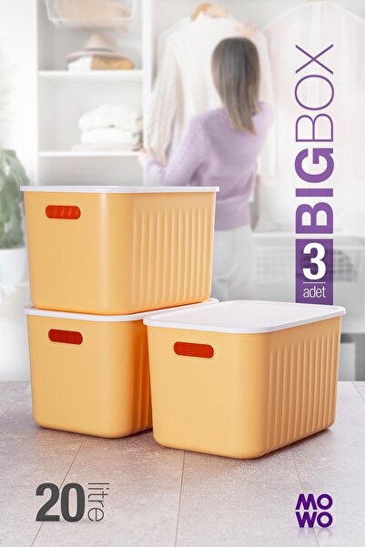 Mowo Home Bigbox 20 Lt 3-Piece Yellow Closet Organizer Storage Box with Lid B...