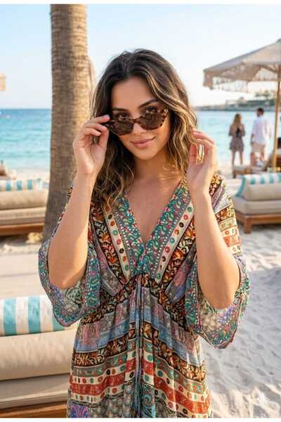 LAGRANZE AZURÉA VISTA Γυναικείο Μακρύ Φόρεμα με Σχέδια – Λαιμόκοψη V, Ρευστό ...